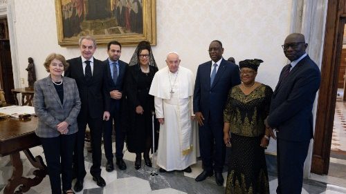 Members of the 2025 Zayed Award judging committee with Pope Francis